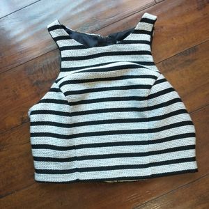 Express cropped tailored textured sleeveless striped top